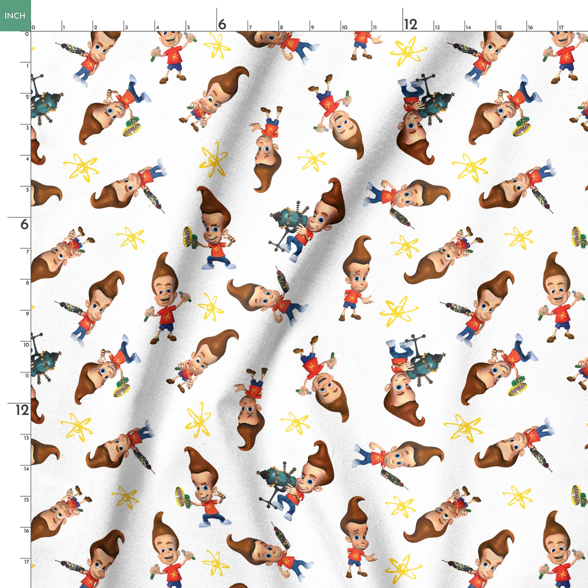 Paramount Jimmy Neutron Getting into Mischief on White Fabric