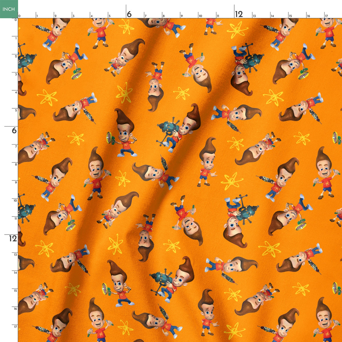 Paramount Jimmy Neutron Getting into Mischief on Orange Fabric