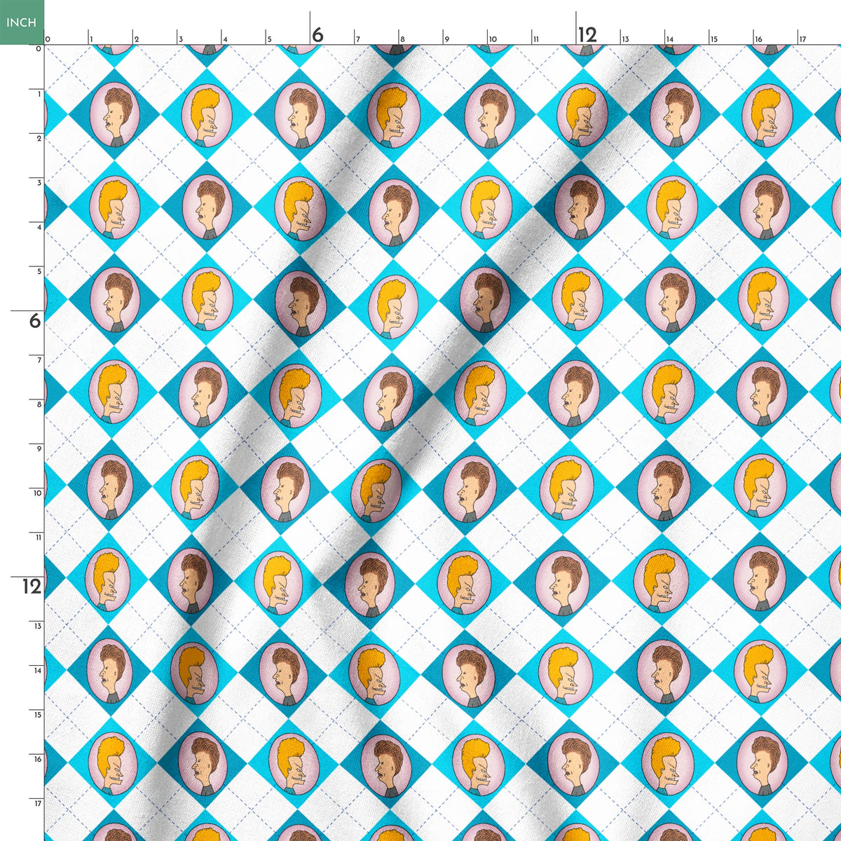 Paramount Beavis and Butt-Head Argyle on Blue Fabric