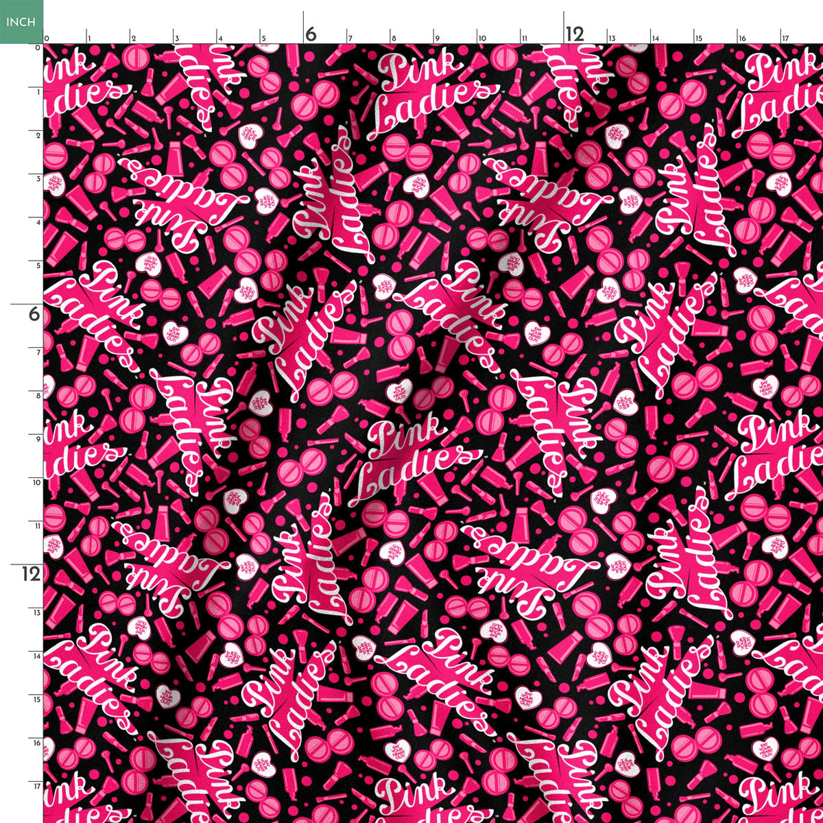 Paramount Grease  Pink Ladies Makeup Toss on Black Fabric