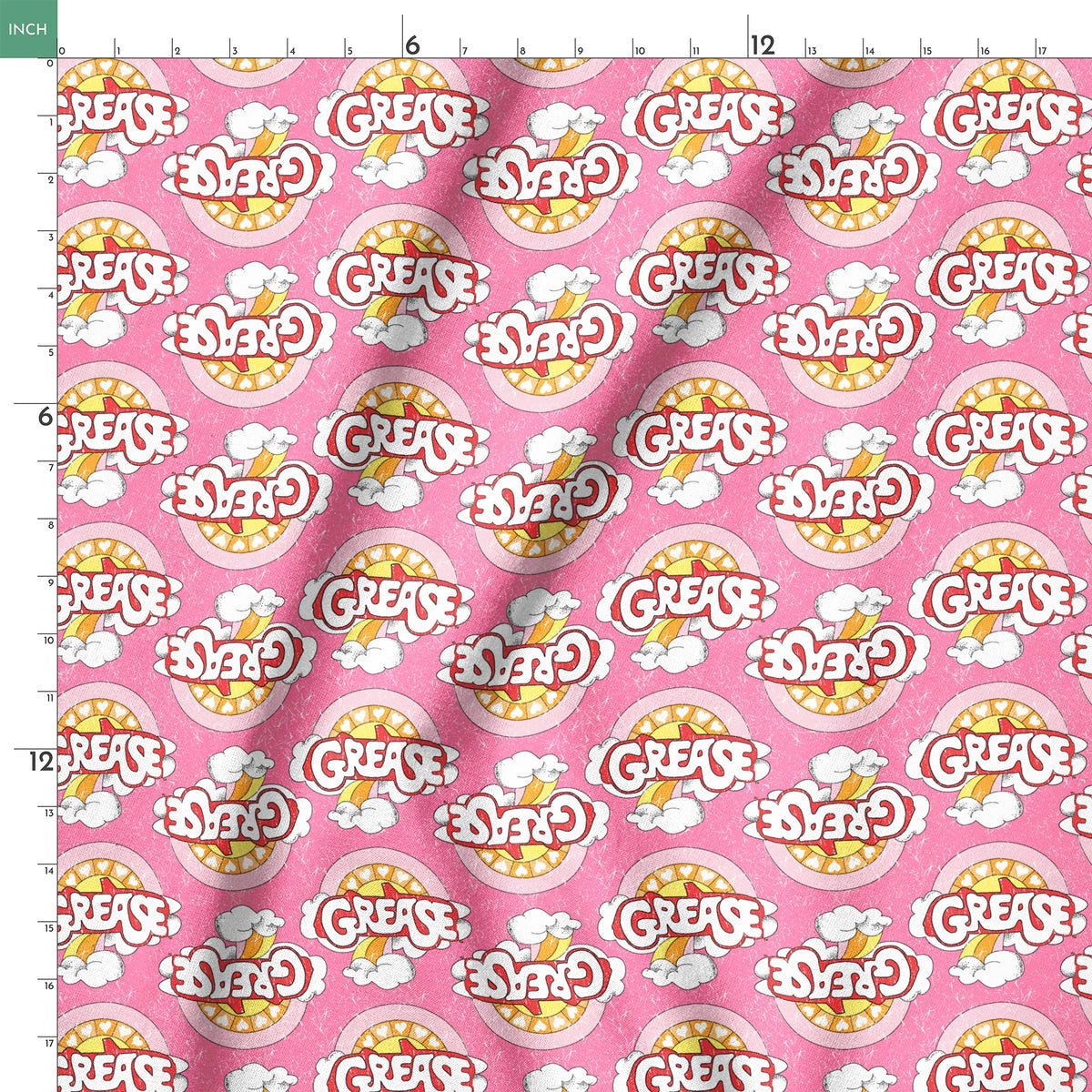 Paramount Grease  Retro Rainbow on Pink Fabric