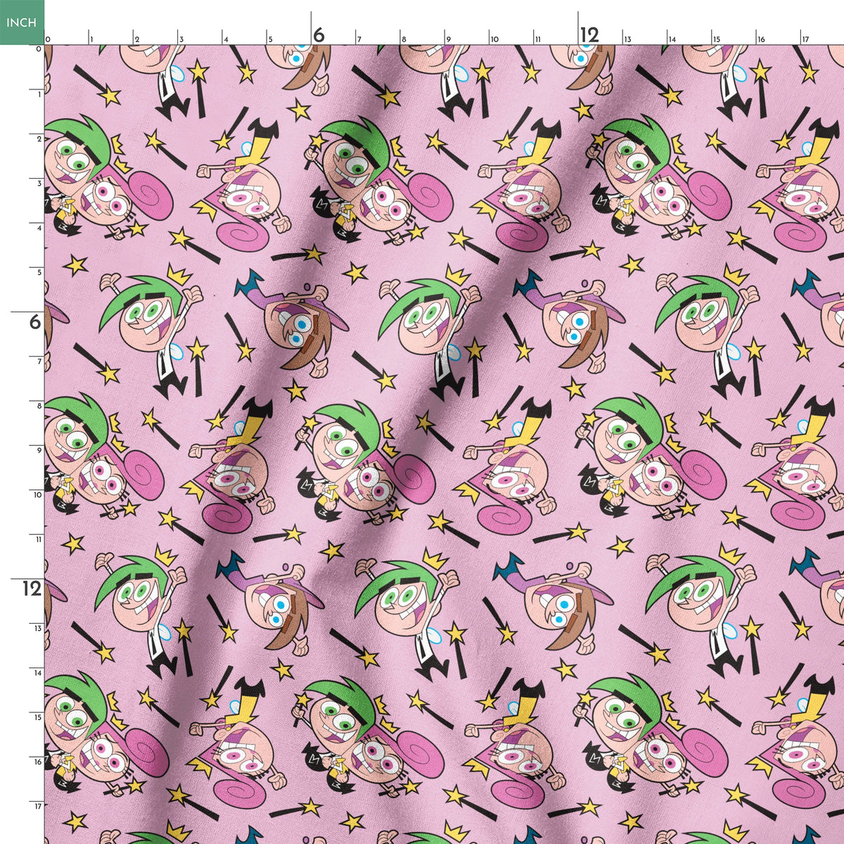 Paramount Fairly OddParents Fairy Friends on Pink Fabric