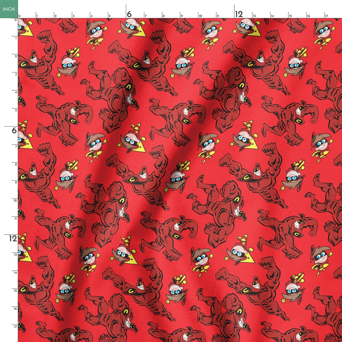 Paramount Fairly OddParents Crimson Chin and Cleft Toss on Red Fabric