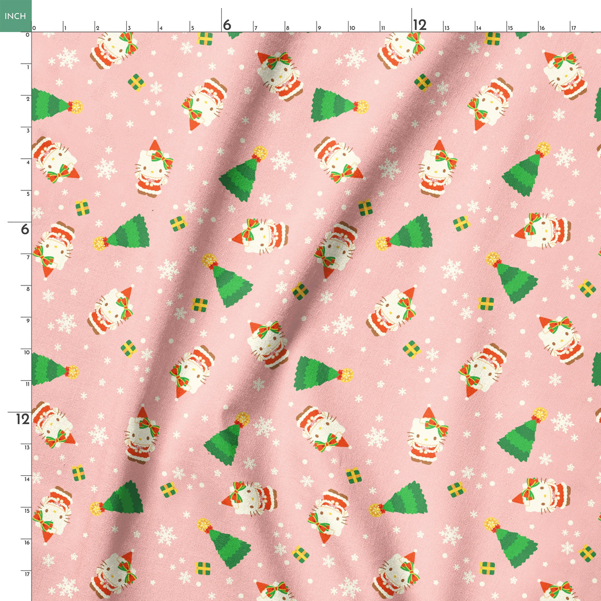 Hello Kitty® Christmas Tree Toss on Pink Fabric