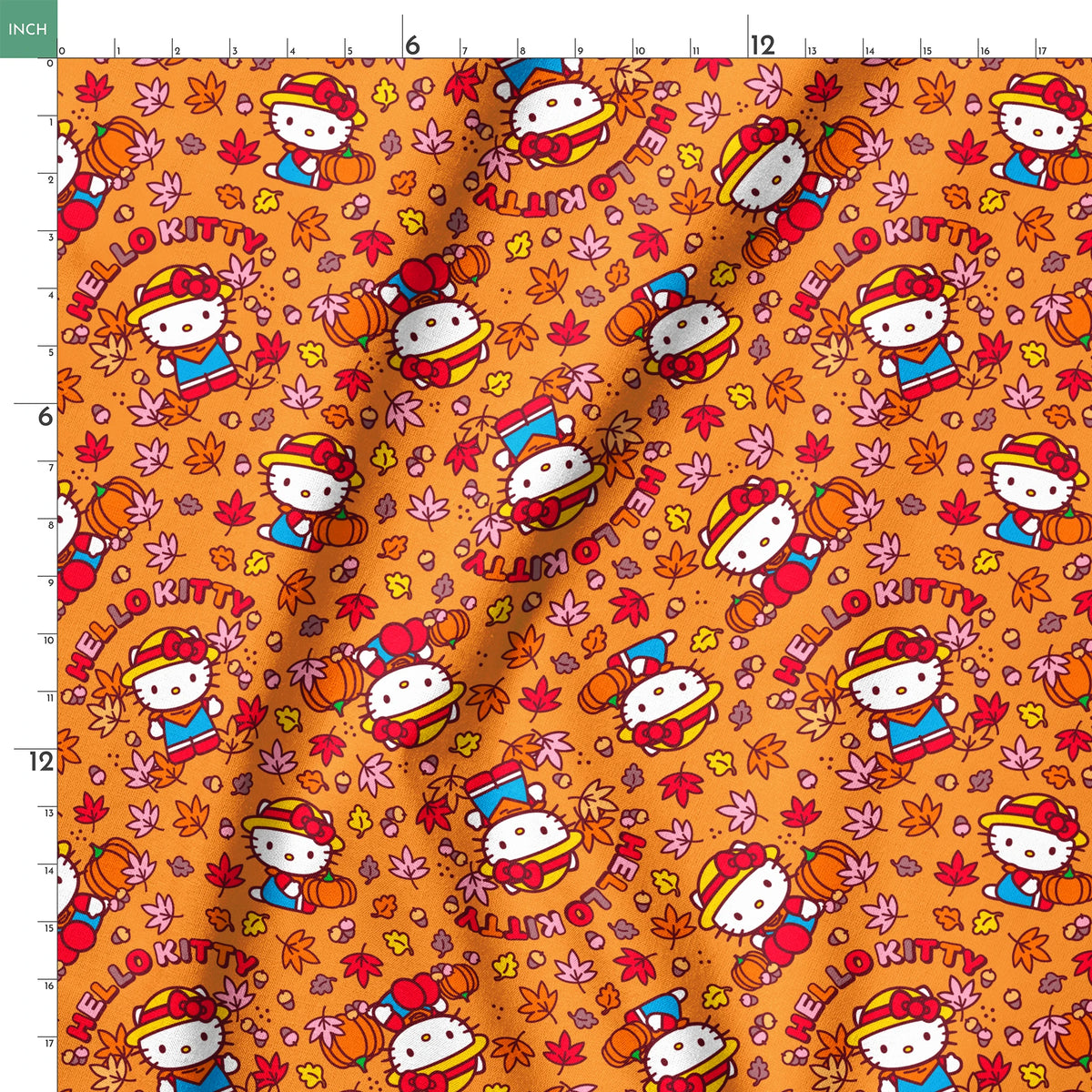 Hello Kitty® Autumn Leaves on Orange Fabric