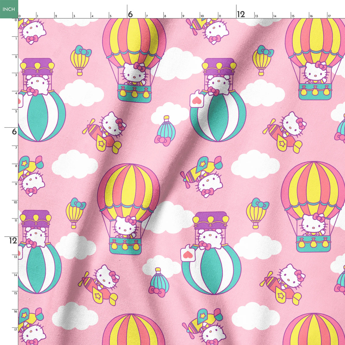 Hello Kitty® Hot Air Balloons on Pink Fabric