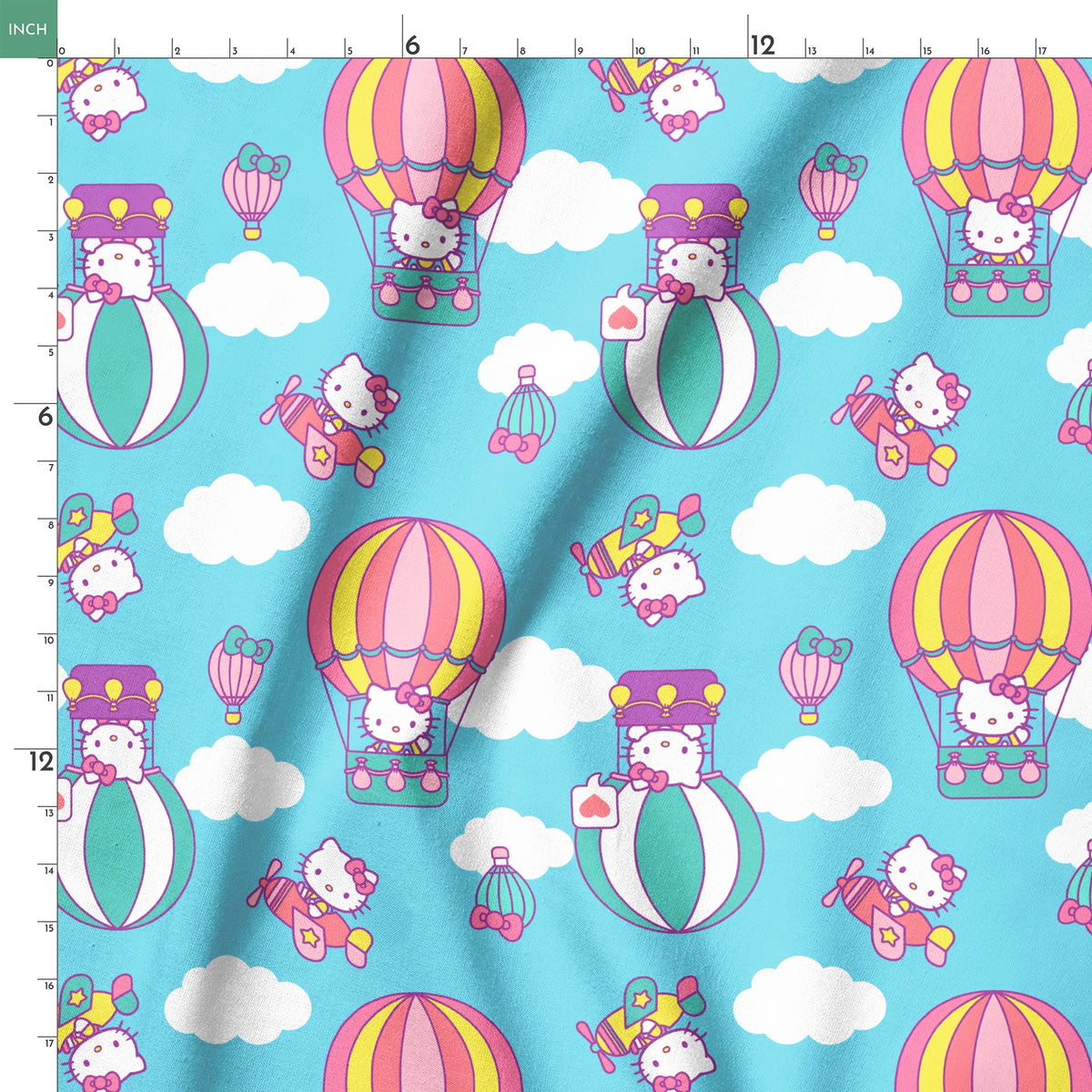 Hello Kitty® Hot Air Balloons on Blue Fabric