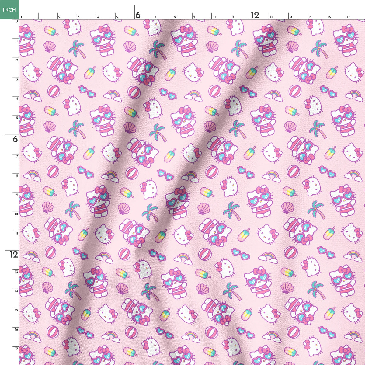 Hello Kitty® Beach Day Fun on Pink Fabric