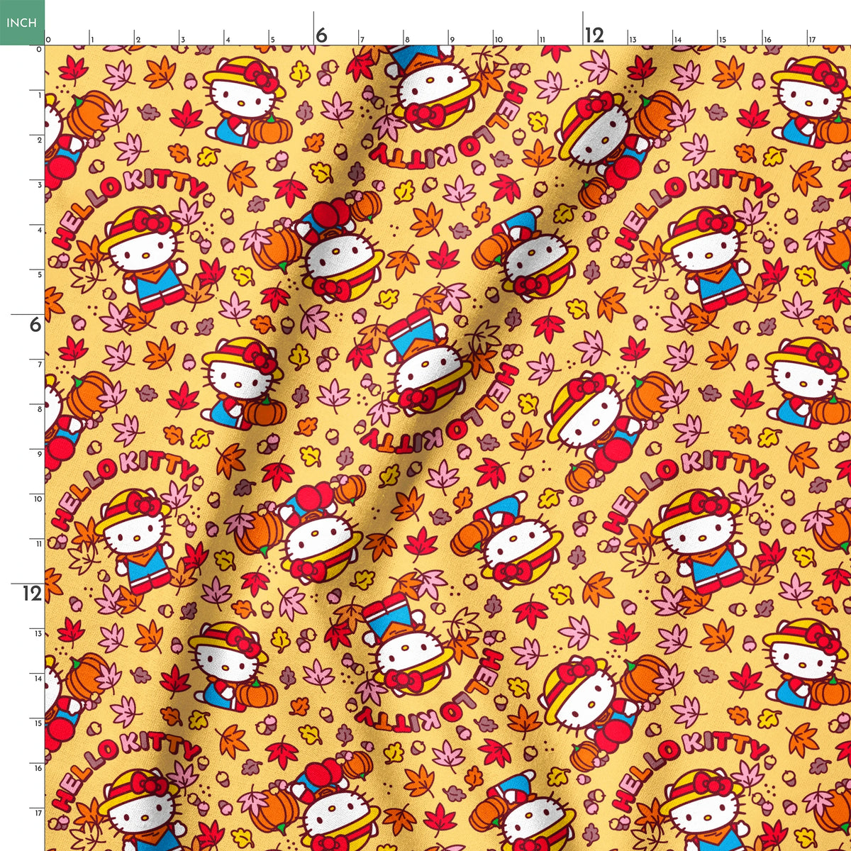 Hello Kitty® Autumn Leaves on Yellow Fabric