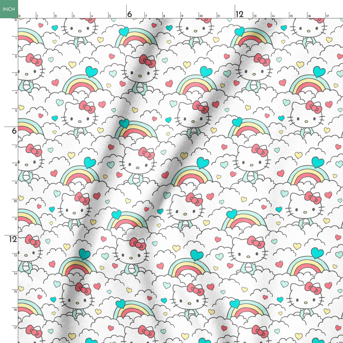 Hello Kitty® Clouds with Rainbows Hearts Fabric