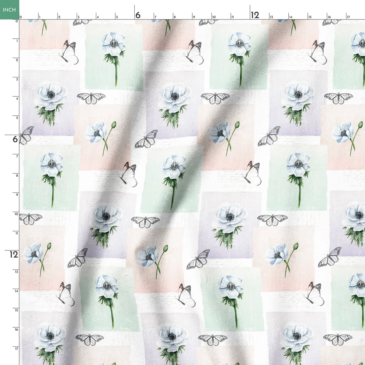 Danielle Murray White Anemones and Butterflies on Pastel Frames Fabric