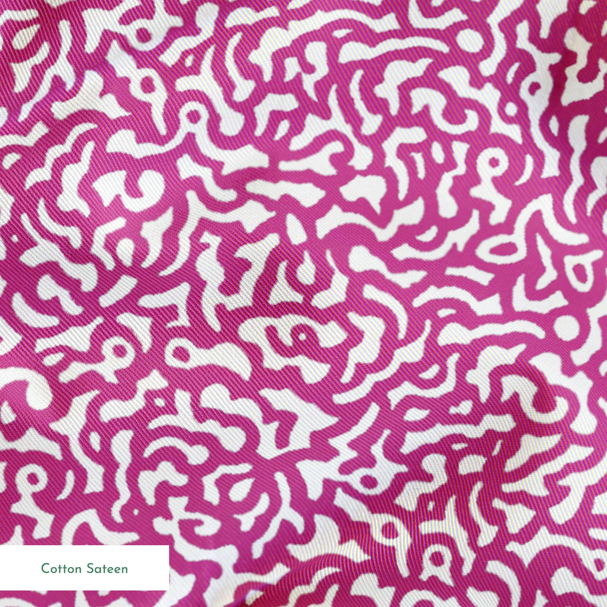 Intricate magenta squiggly pattern on white background resembling organic coral-like shapes springs sateen texture