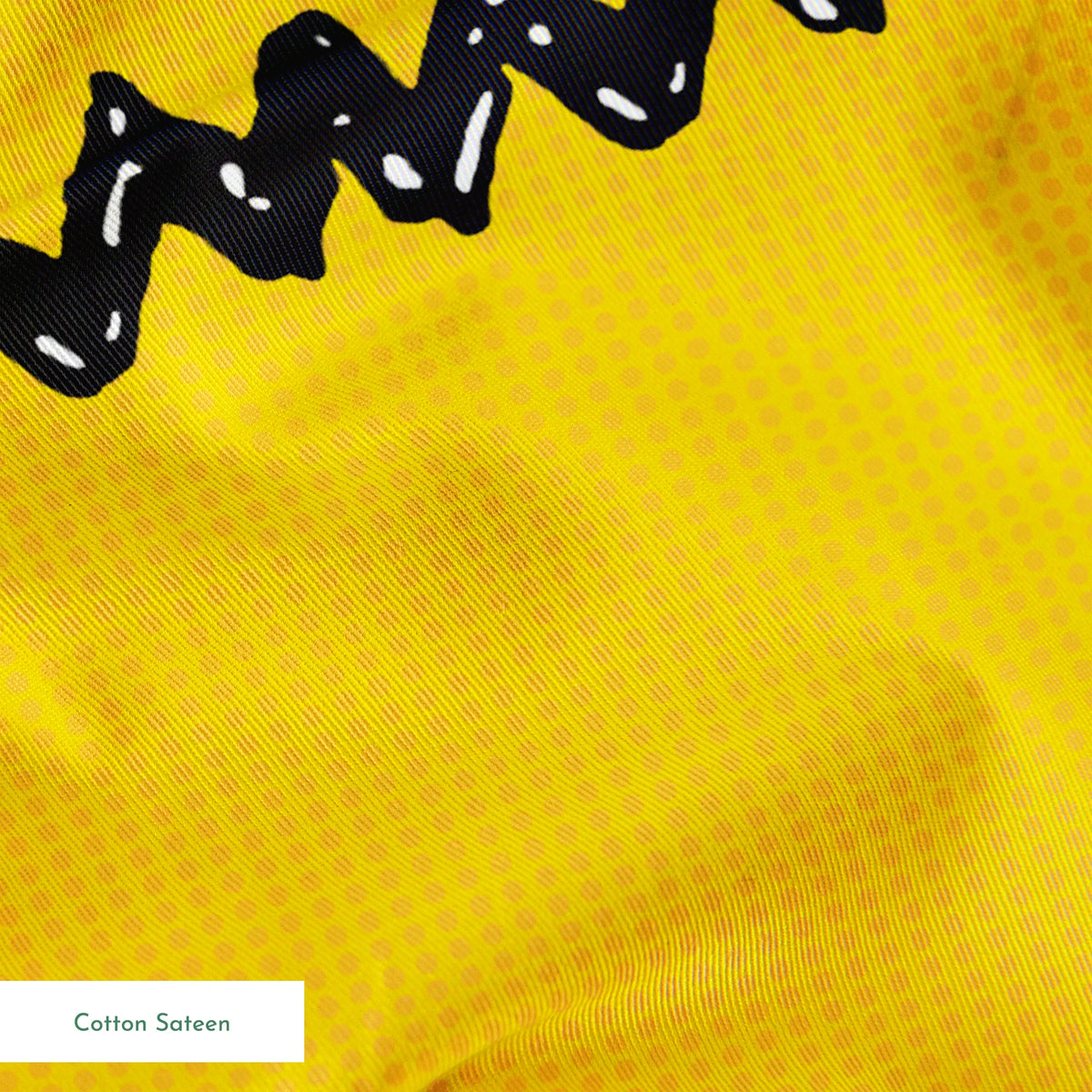 Black Charlie Brown zigzag patterns arranged in four rows against a bright yellow textured background springs sateen texture