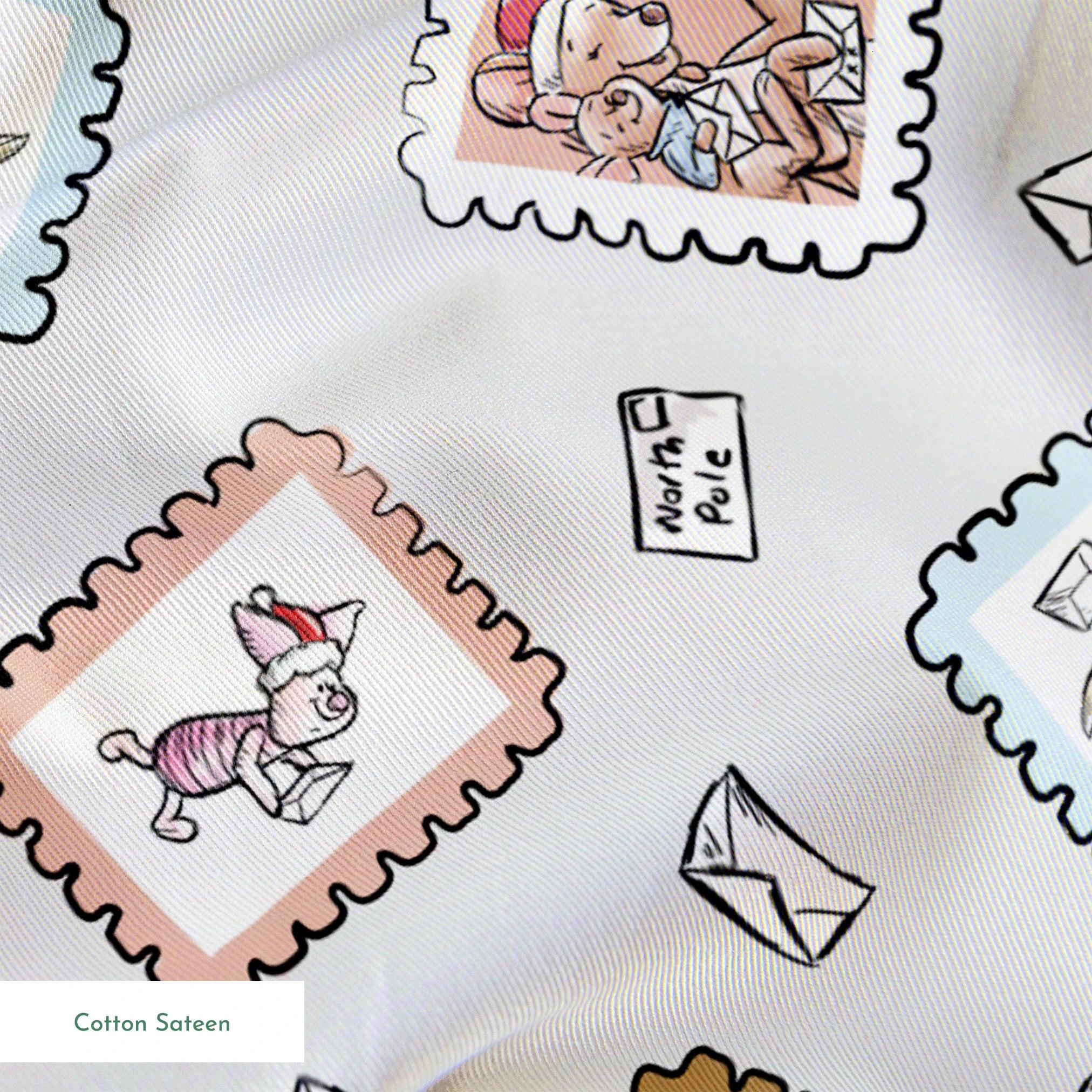 Vintage-style postage stamps with fairy tale illustrations on a light gray background with envelo... springs sateen texture