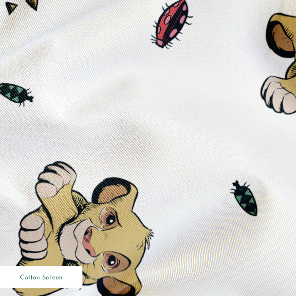 Cute cartoon lion cubs pattern with suns and leaves on white background springs sateen texture