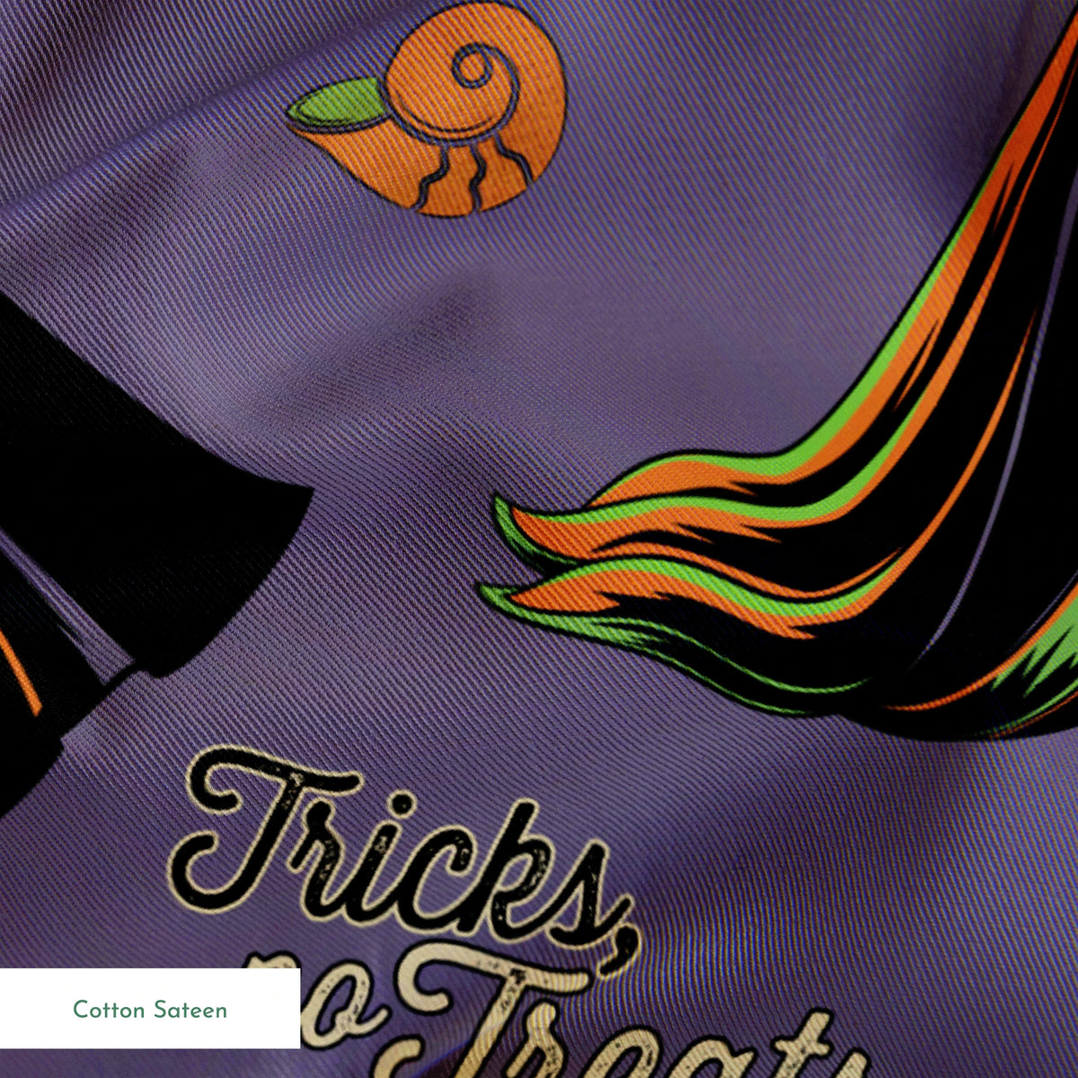 Cartoon villains pattern featuring Maleficent and other Disney antagonists on purple background springs sateen texture