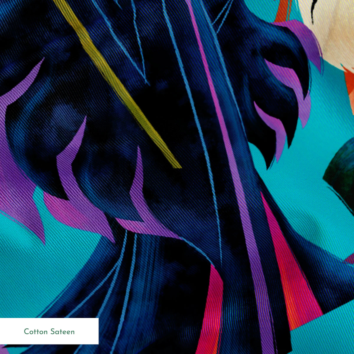 Disney Villains like Ursula, Maleficent, and Hades on a turquoise background in a colorful character pattern. springs sateen texture