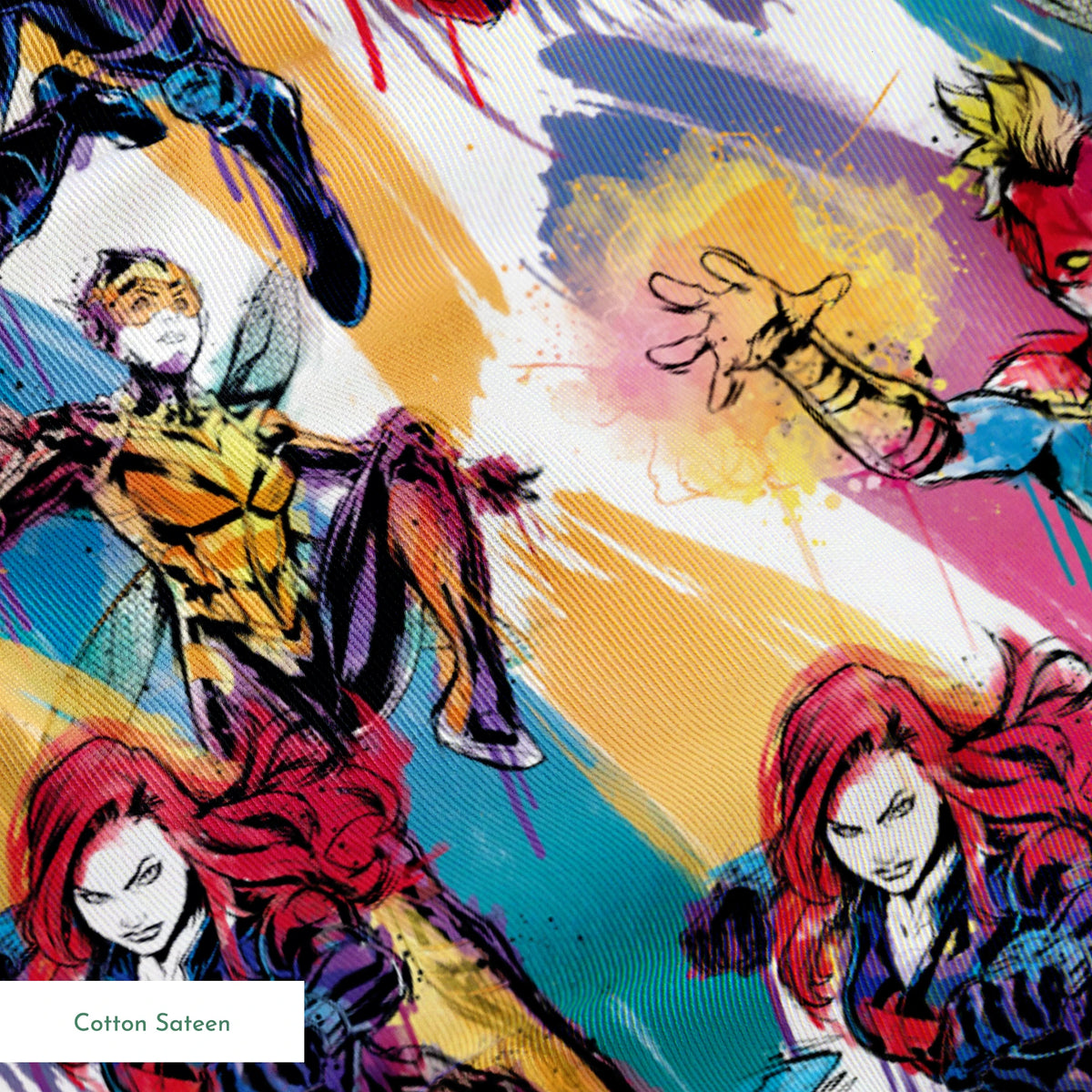 Marvel Avengers Watercolor Action | Fabric by the Yard