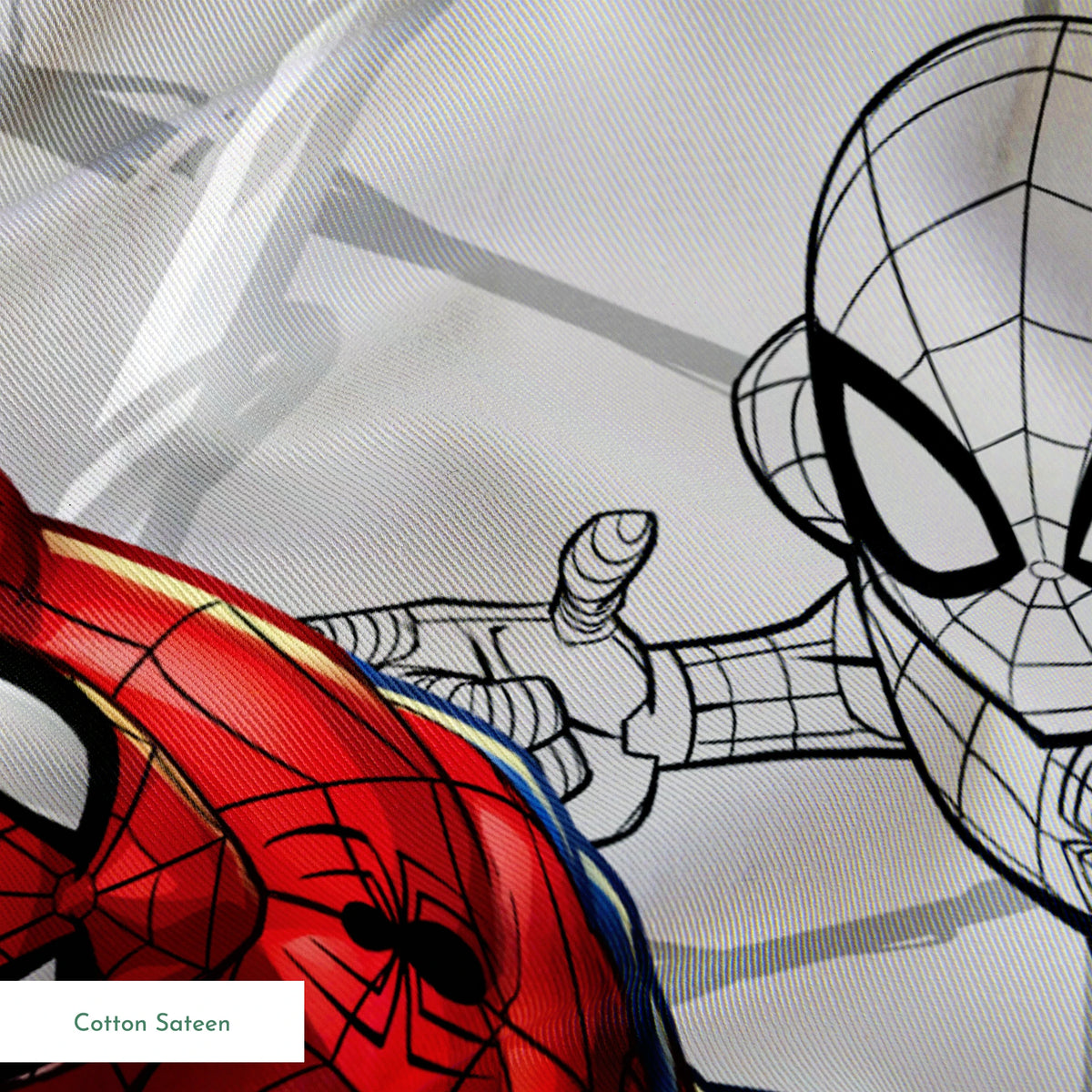 Spider-Man in various poses, including colored and line art illustrations on a red and gray background springs sateen texture