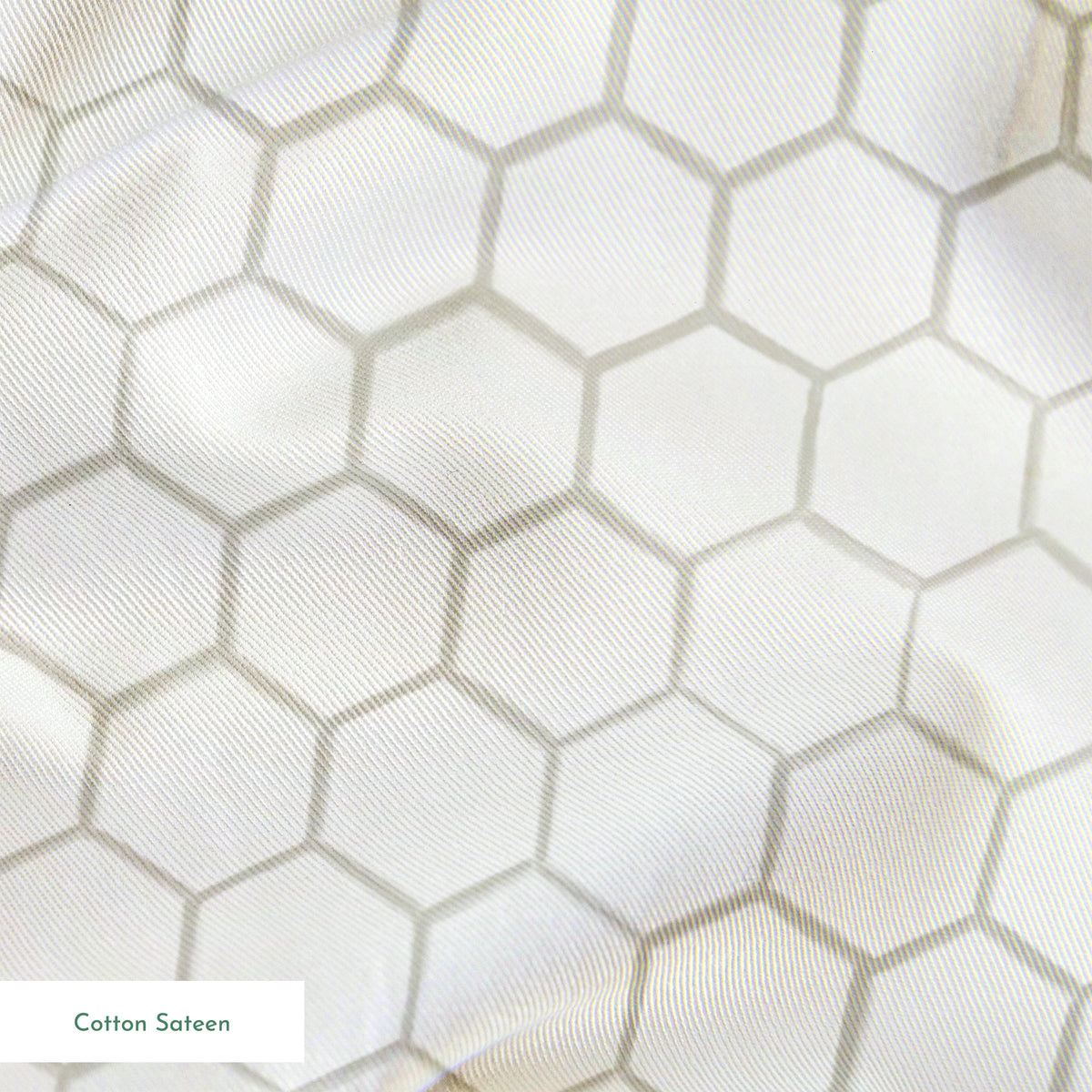 White and beige honeycomb pattern fabric designed by Nicole Tamarin with a subtle, modern farmhouse style. springs sateen texture