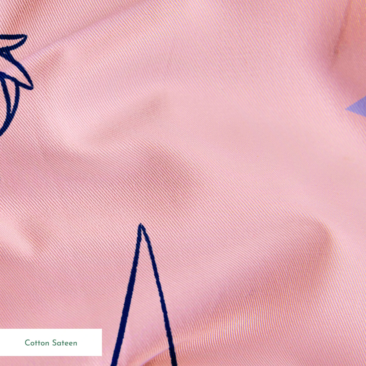 Whimsical Tinker Bells in outlined blue and white style on a soft pink background springs sateen texture