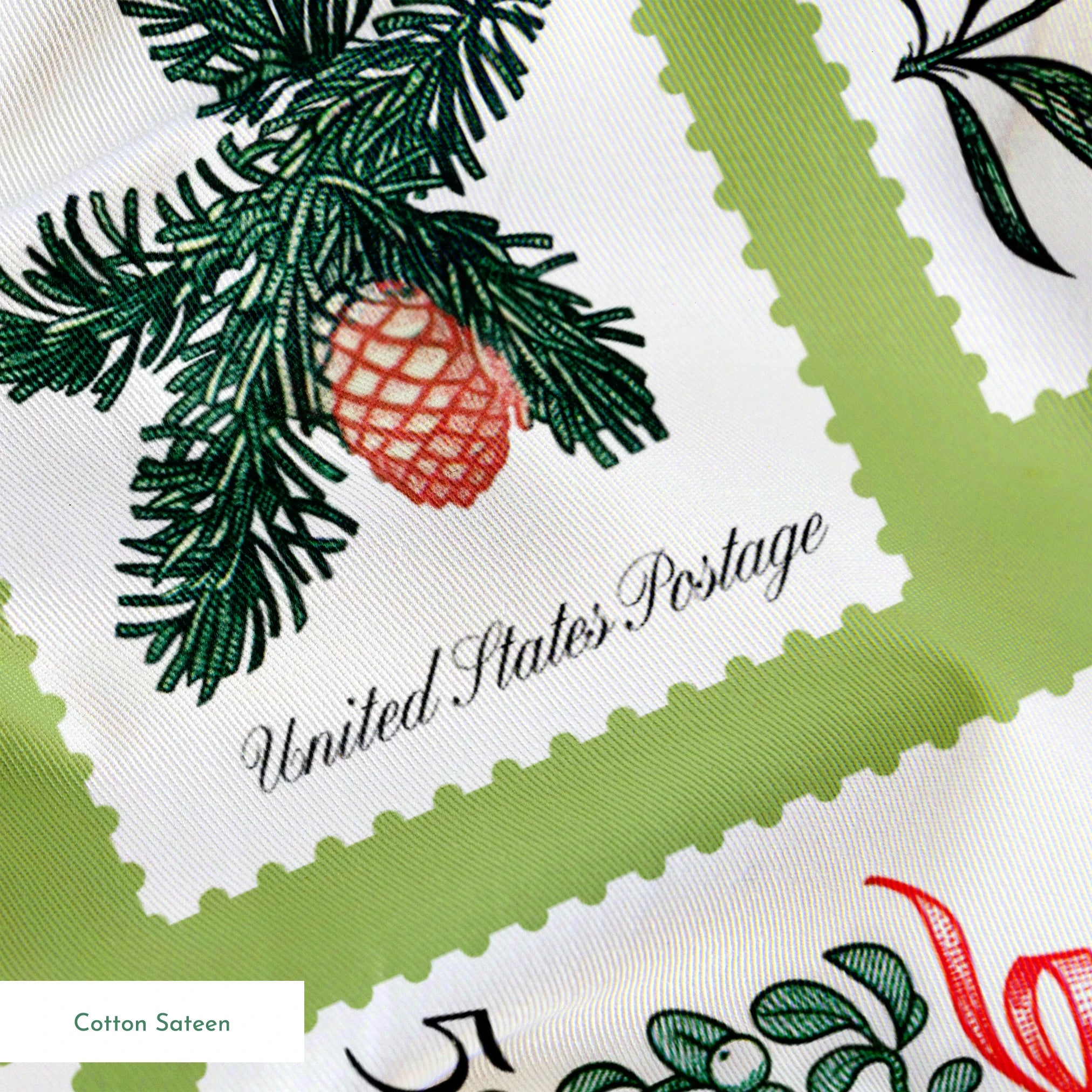 USPS Holiday Botanicals Stamp Collage on Green Fabric
