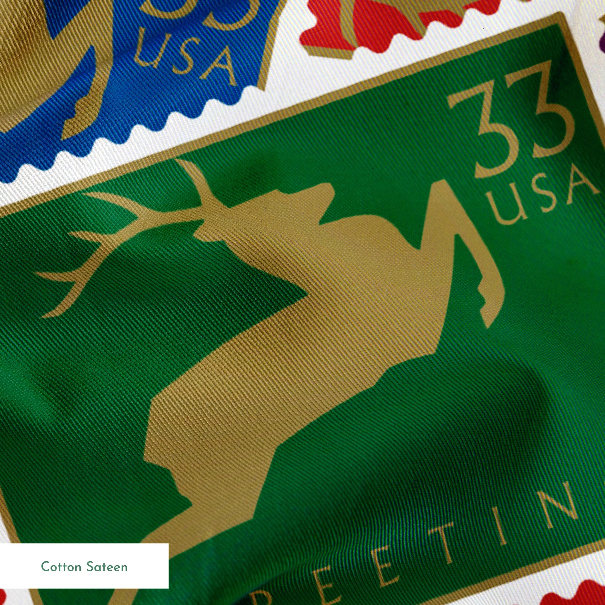 USPS Golden Deer Stamp Collage Fabric