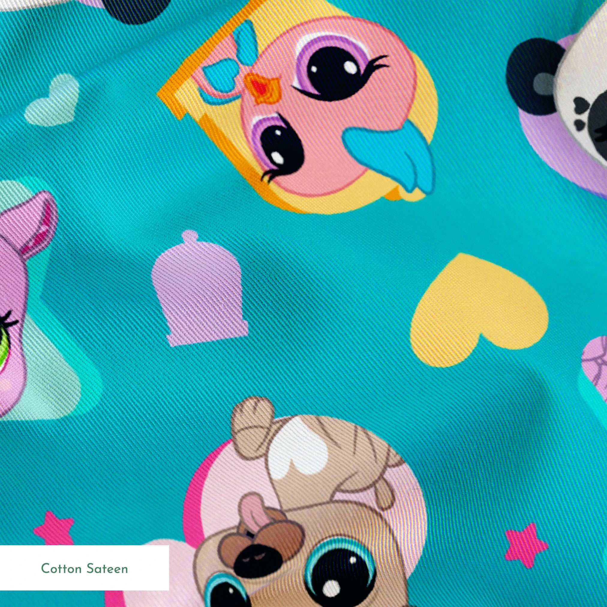 Hasbro Littliest Pet Shop Pet Friends on Aqua Fabric