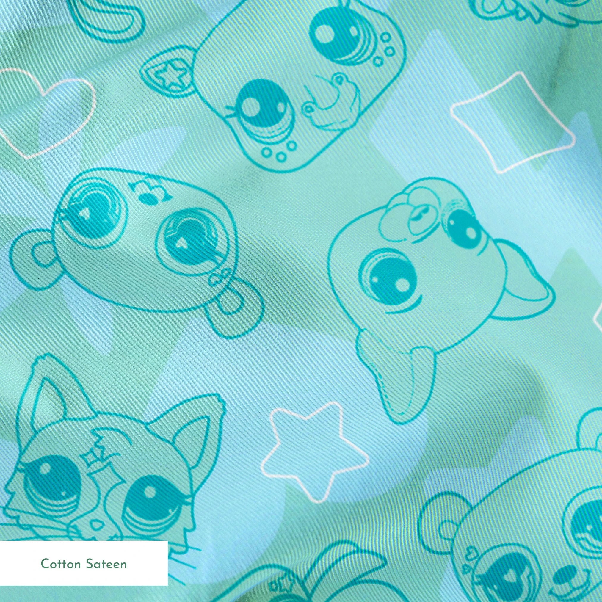 Hasbro Littliest Pet Shop Pet Outlines on Teal Fabric