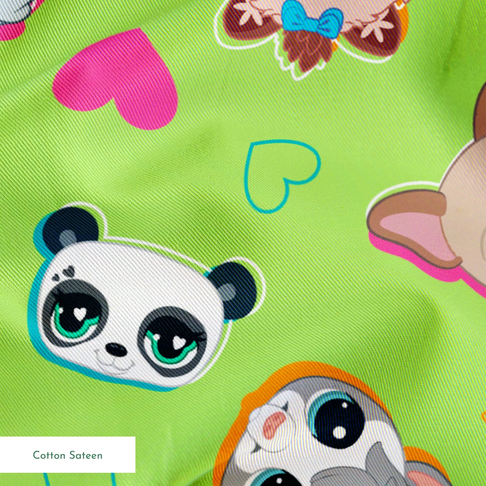 Hasbro Littliest Pet Shop Shapes and Faces on Green Fabric
