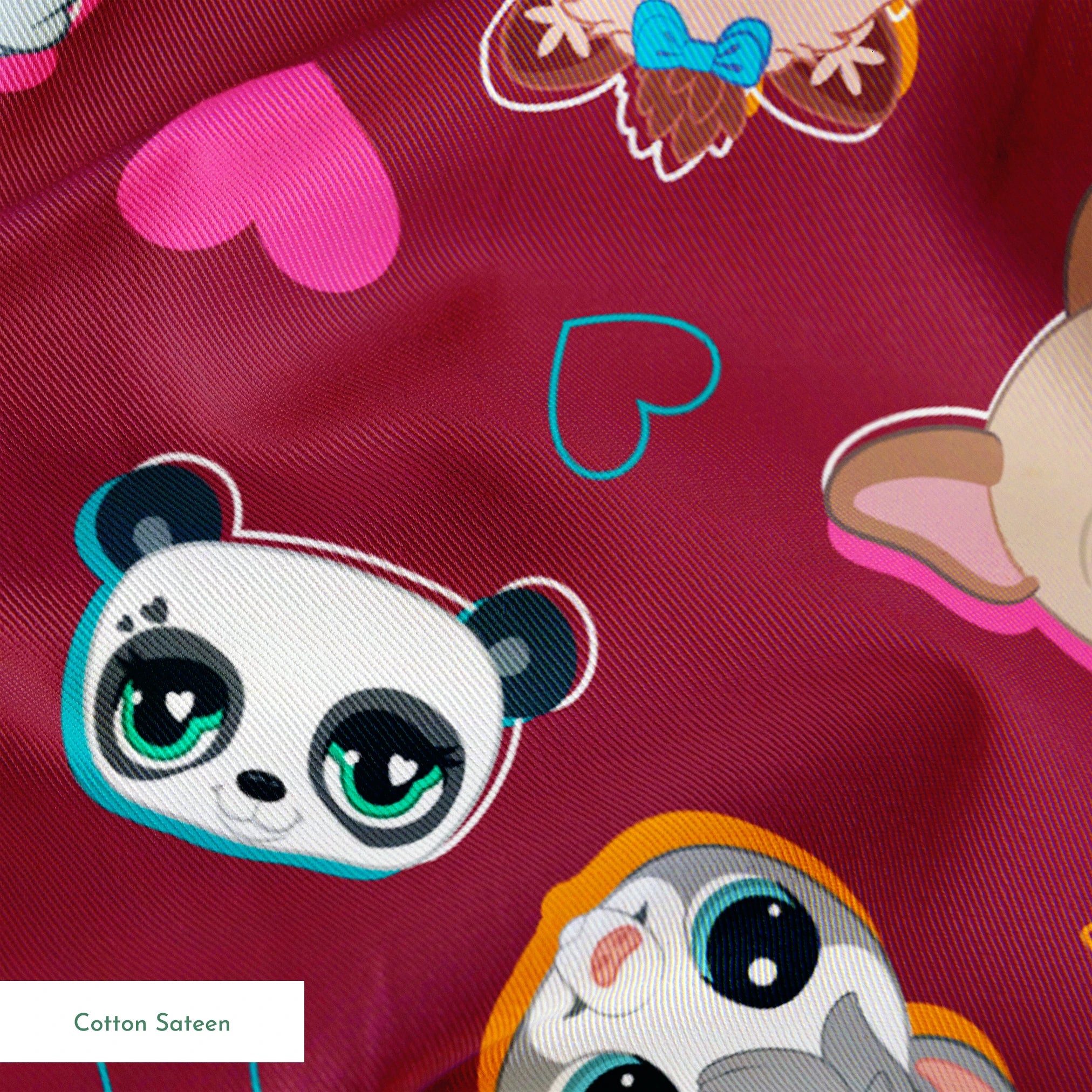 Hasbro Littliest Pet Shop Shapes and Faces on Burgundy Fabric