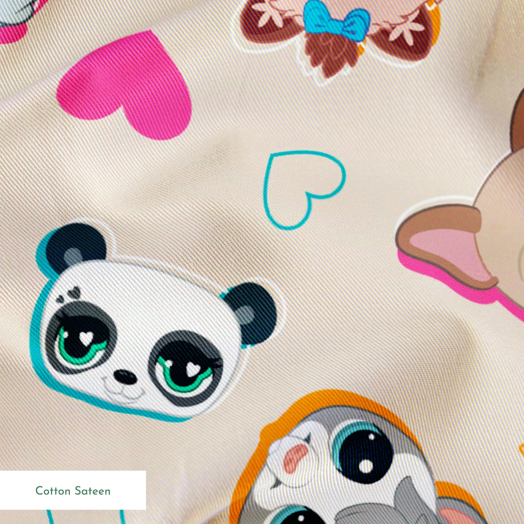 Hasbro Littliest Pet Shop Shapes and Faces on Beige Fabric