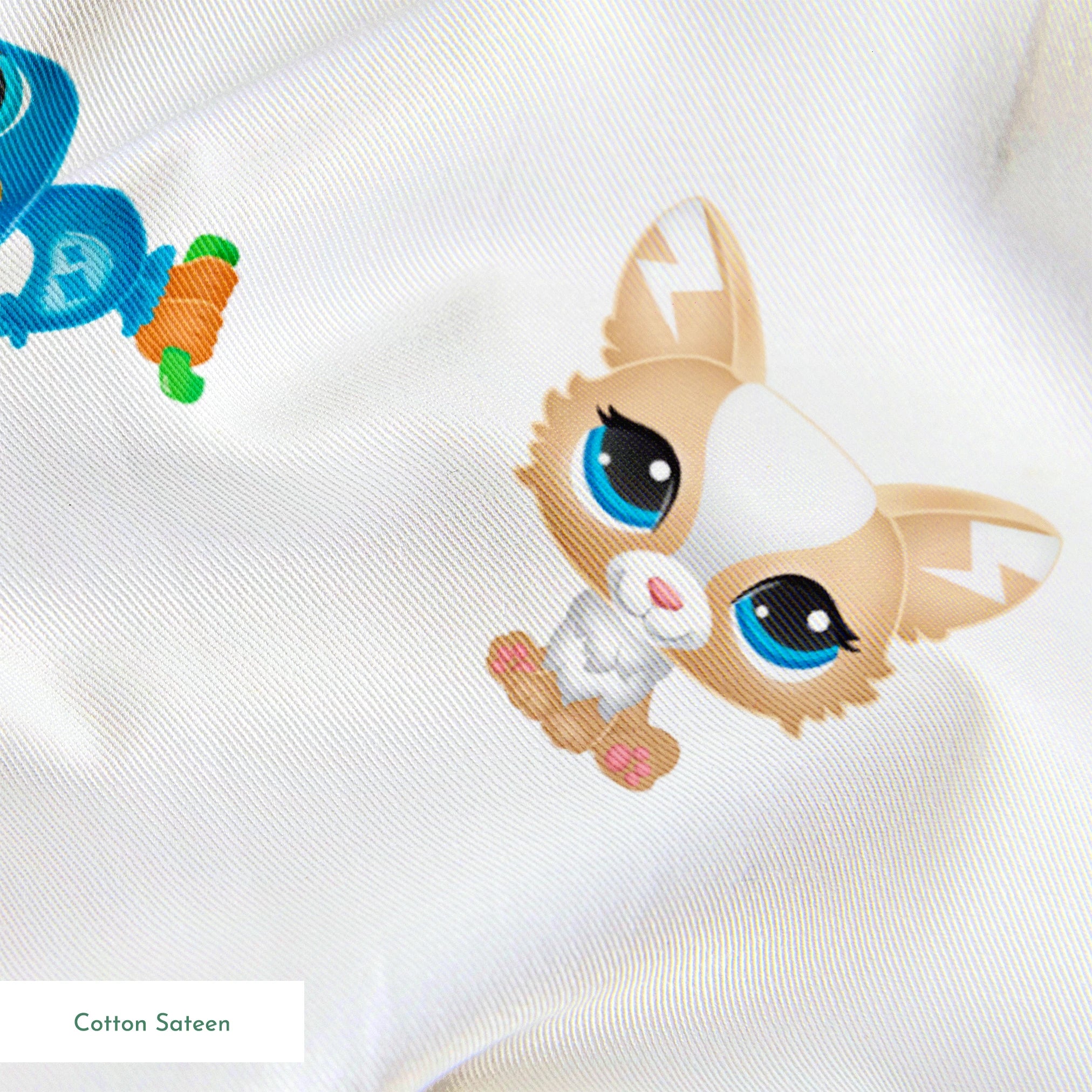 Hasbro Littliest Pet Shop Character Collage on White Fabric