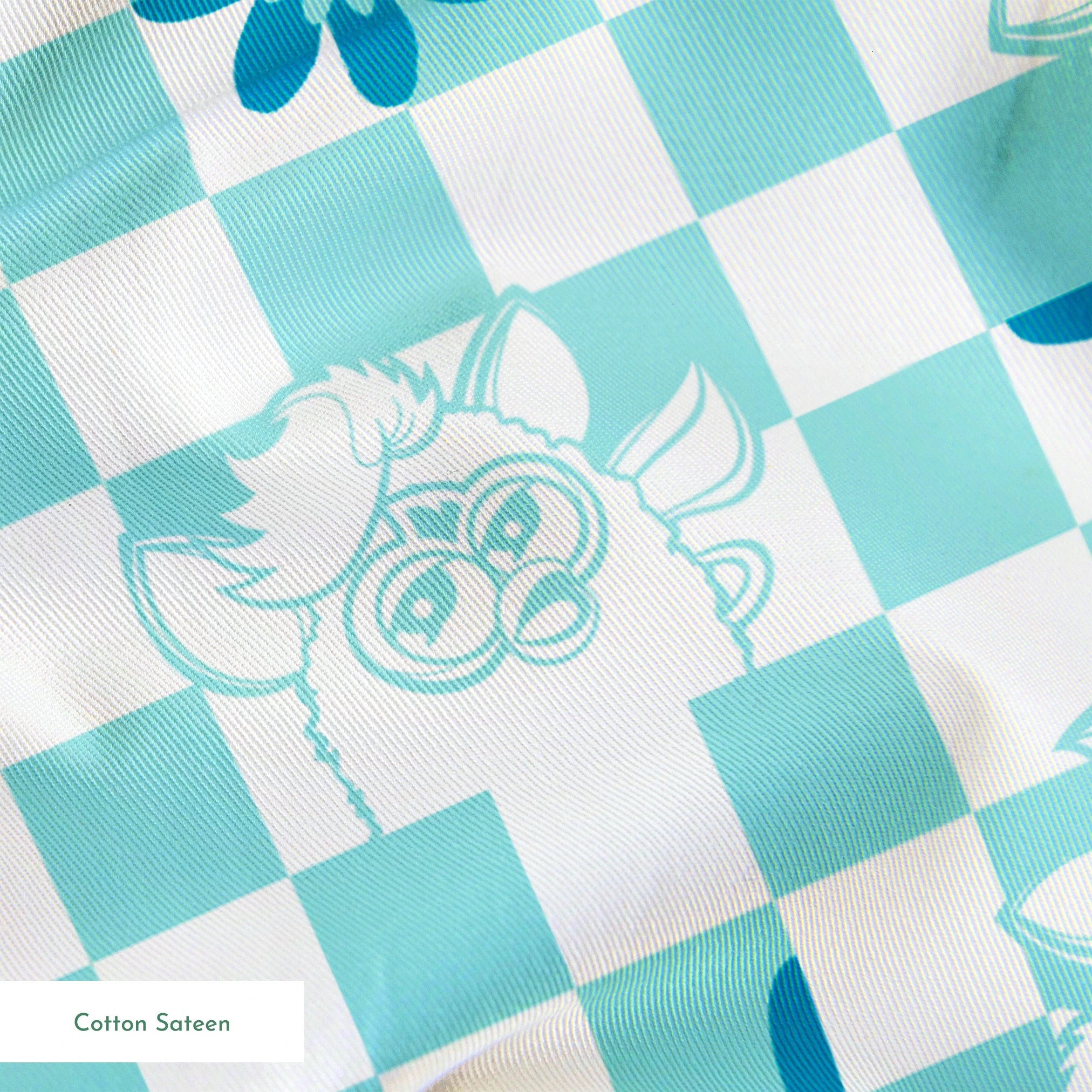 Hasbro Furby Checkered Flowers on Blue Fabric
