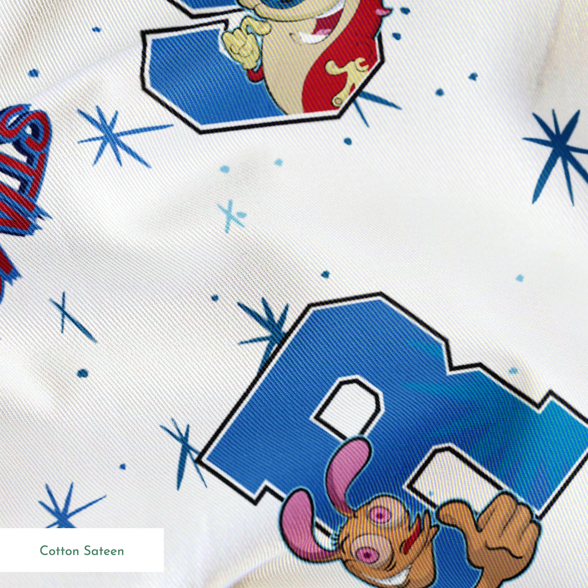Ren & Stimpy Varsity Letters on White Fabric