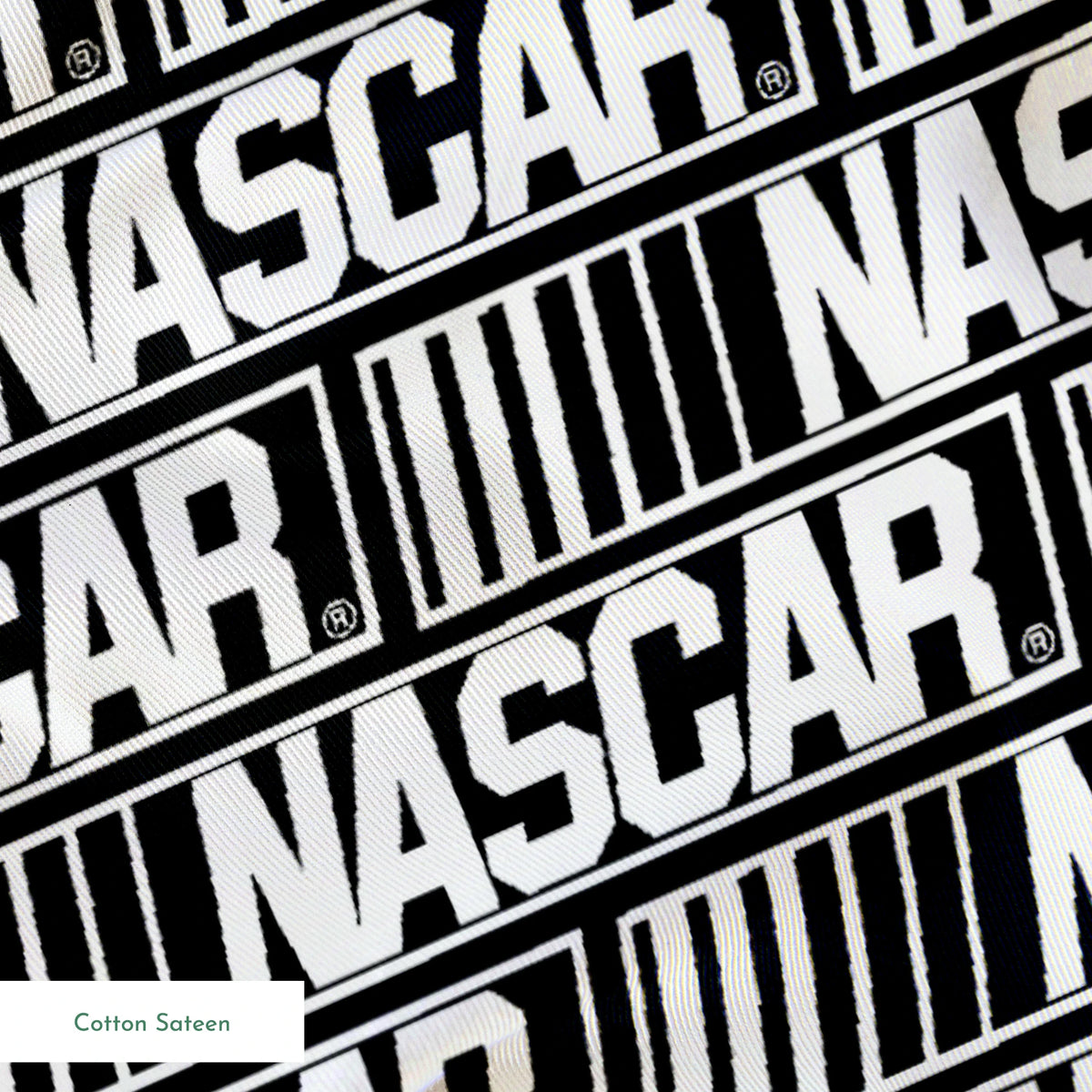 NASCAR® Retro Logo on White Stripes Fabric
