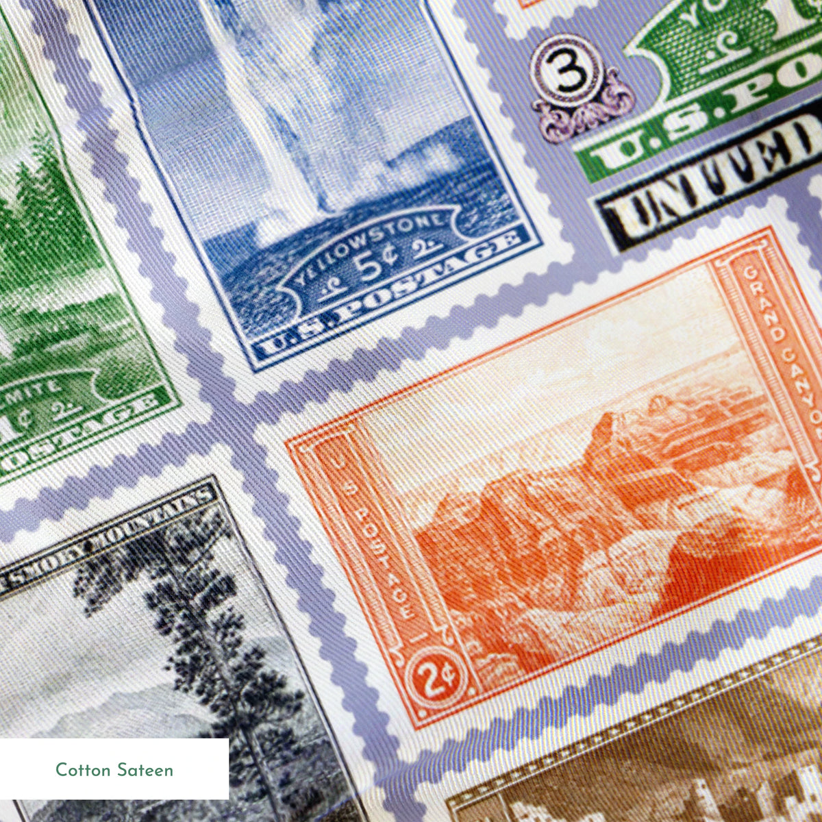 USPS National Park Stamps on Purple Fabric