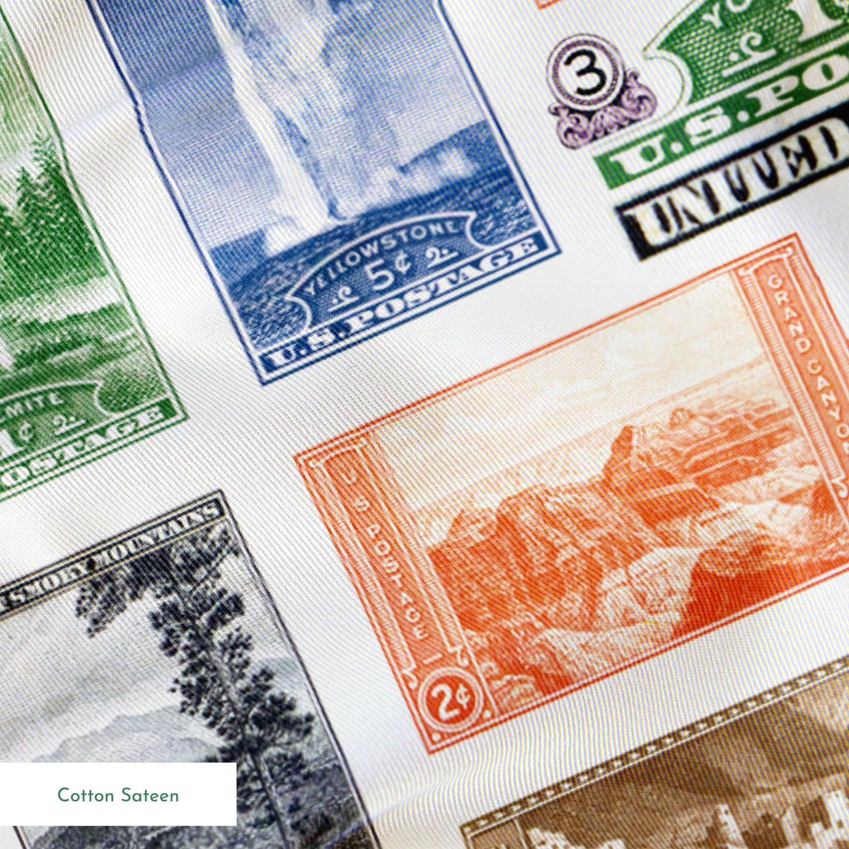 USPS National Park Stamps on White Fabric