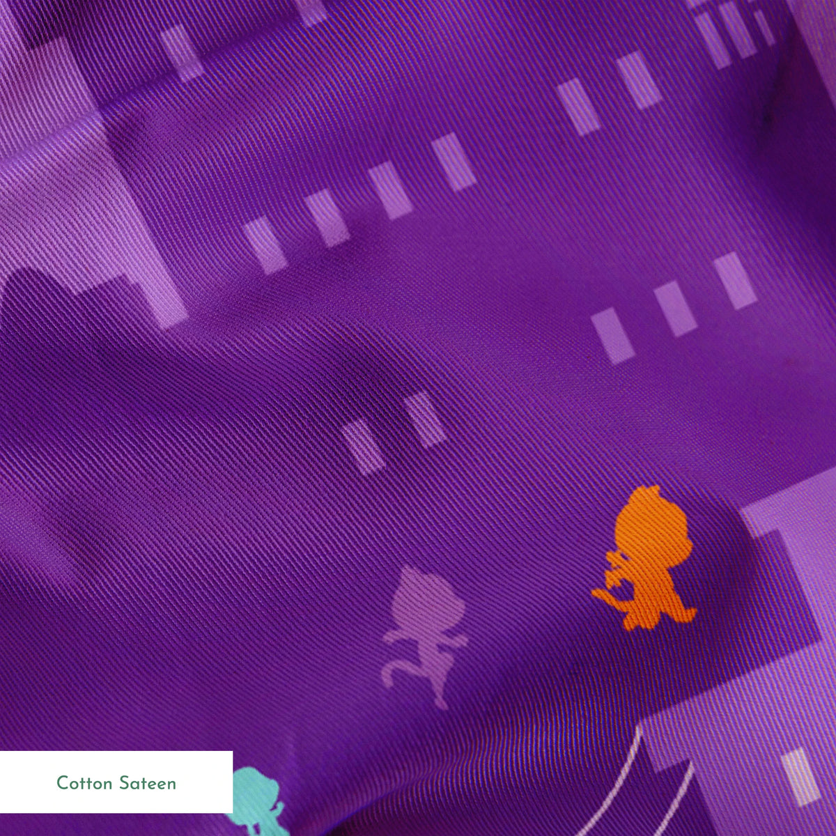Disney Jr's. SuperKitties Super Skyline on Purple Fabric