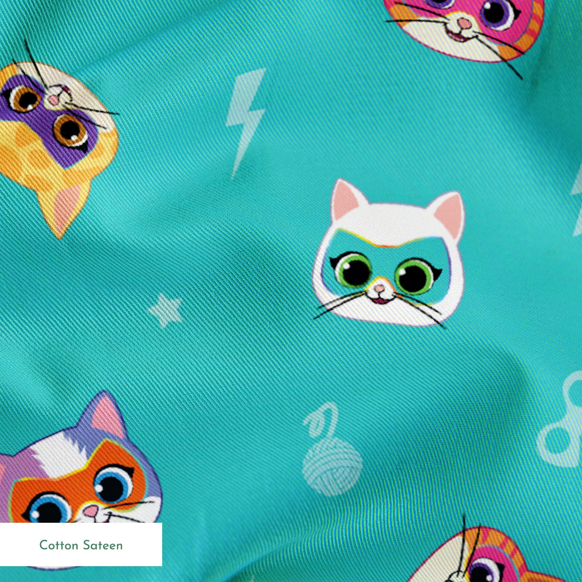 Disney Jr's. SuperKitties Friends Furever on Teal Fabric