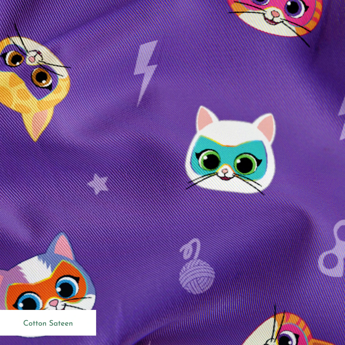 Disney Jr's. SuperKitties Friends Furever on Purple Fabric