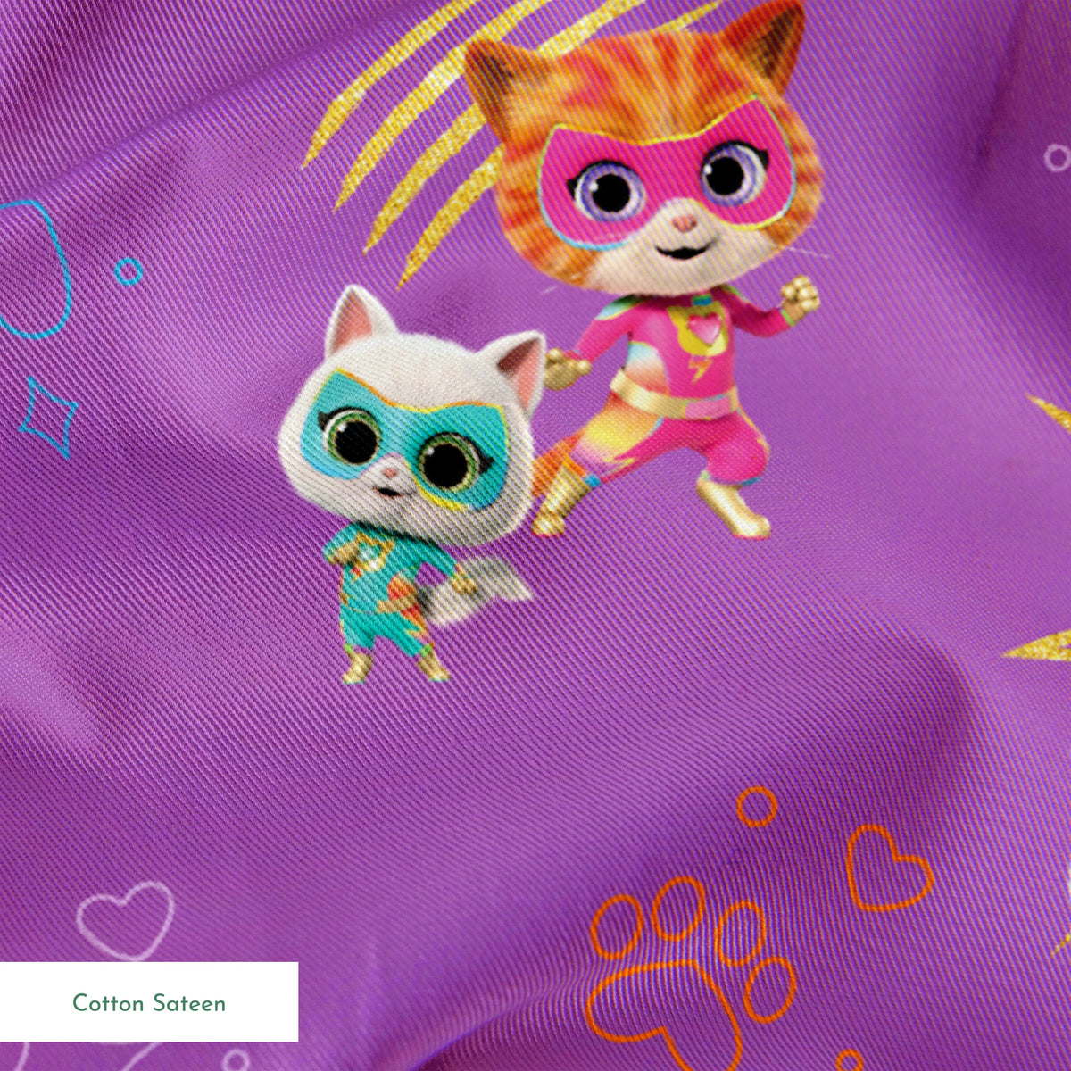Disney Jr's. SuperKitties Fierce Fighters on Purple Fabric