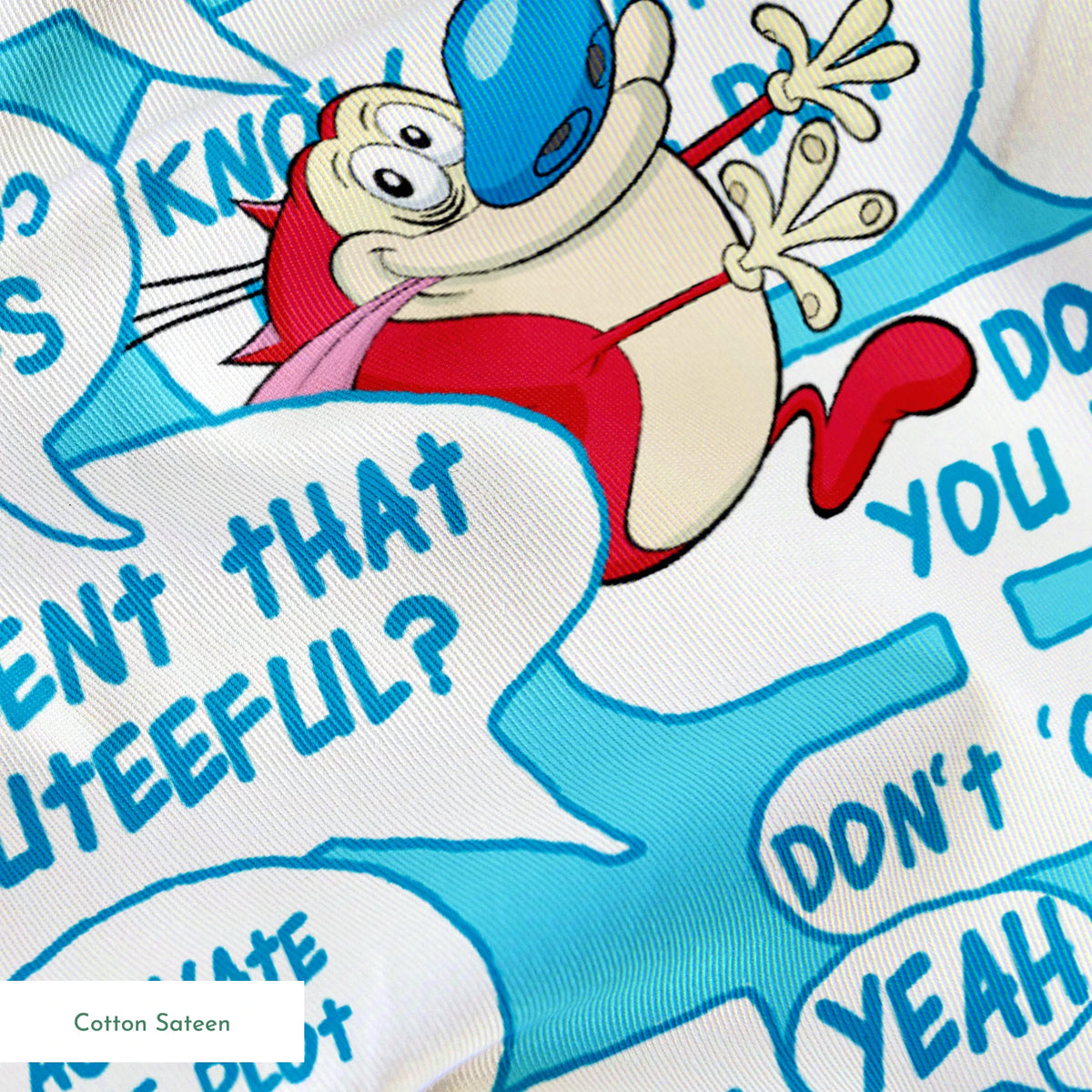 Ren & Stimpy Word Blurbs on Blue Fabric