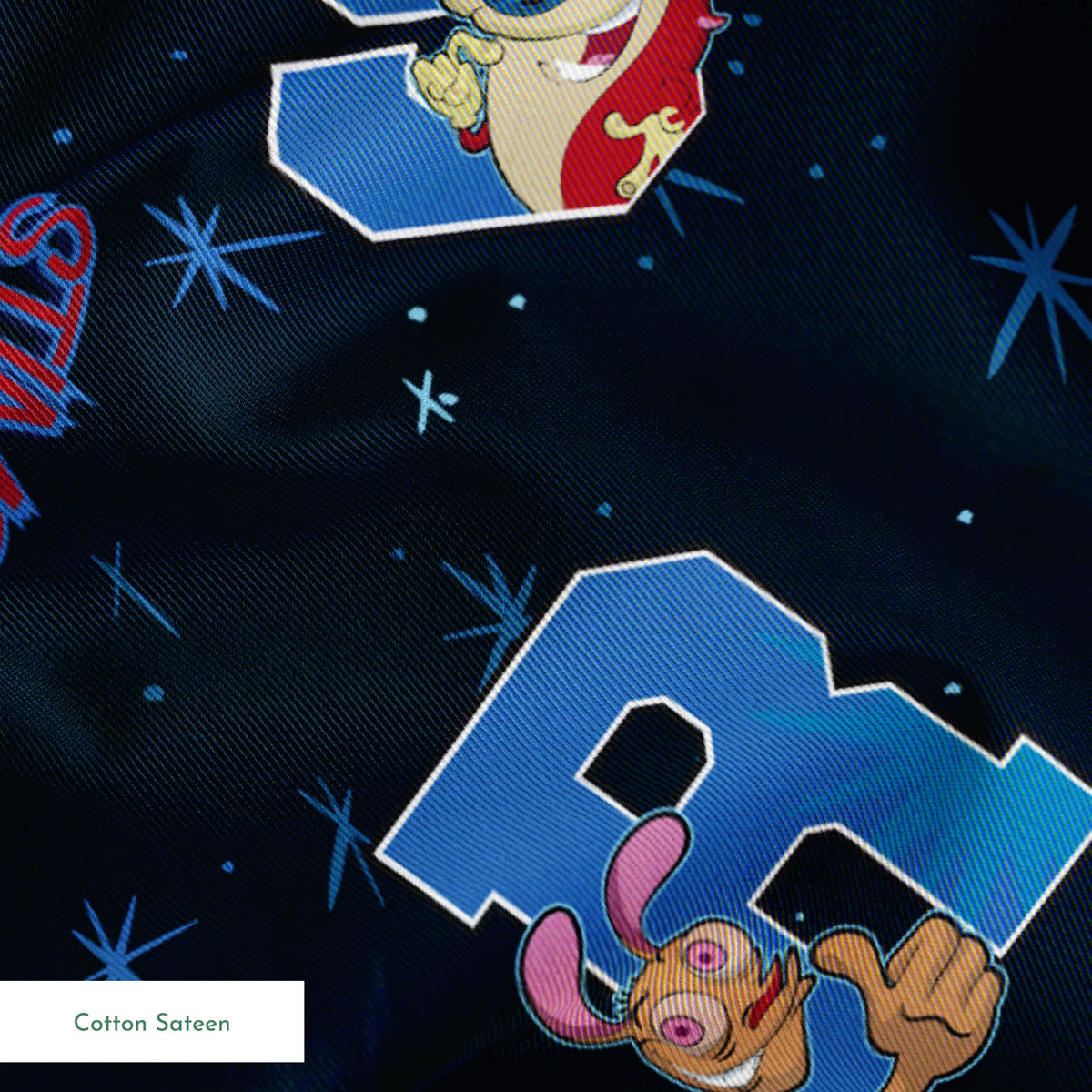 Ren & Stimpy Varsity Letters on Navy Fabric