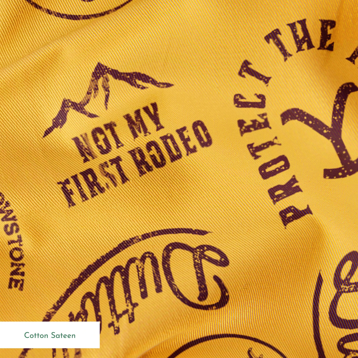 Paramount Yellowstone Dutton Ranch Icons on Yellow Fabric