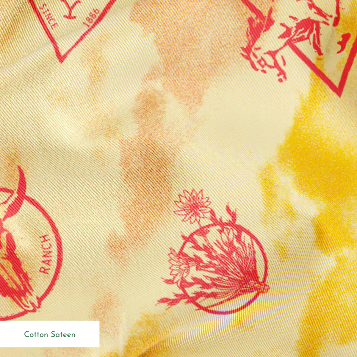 Paramount Yellowstone Icons in the Clouds on Sunset Yellow Fabric