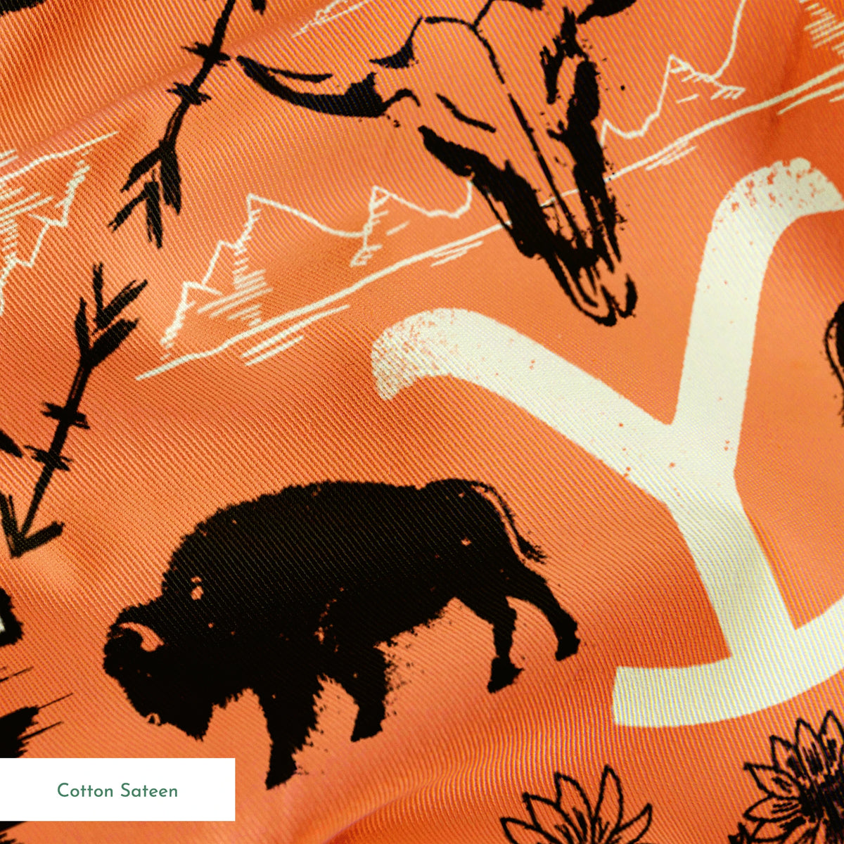 Paramount Yellowstone Bison Argyle on Orange Fabric