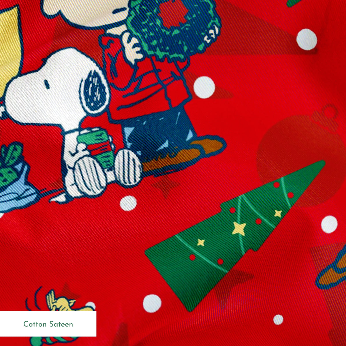 Peanuts Brown Family Christmas on Red Fabric