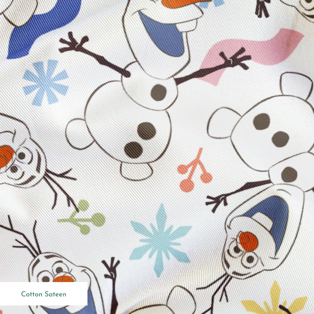 Disney Frozen  Colorful Olaf Toss on White Fabric