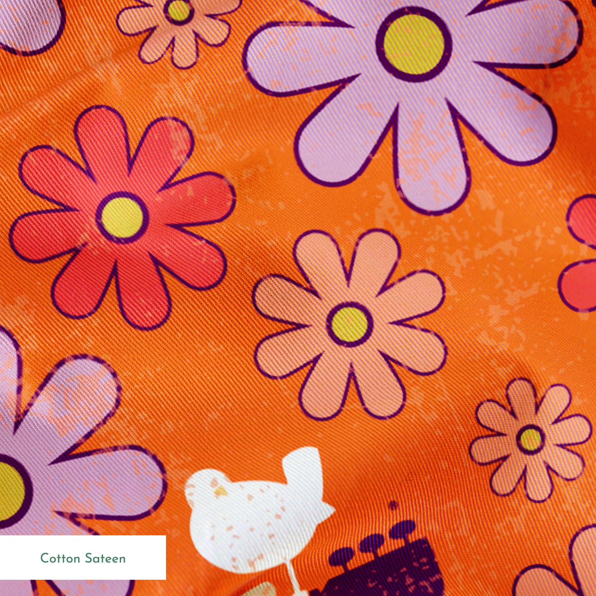 Woodstock Florals on Orange Fabric